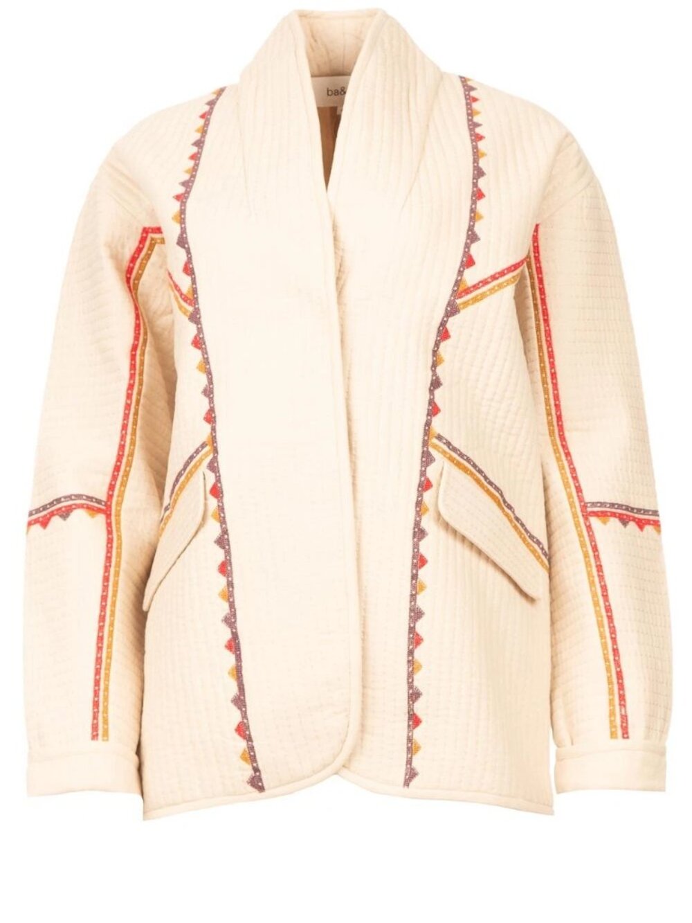 ba&sh Siago Ecru Beige Cotton Linen Quilted Boho Size 2 Medium Kimono Jacket